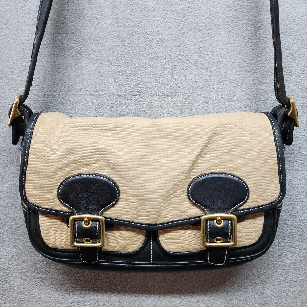 Vintage COACH Shoulder Bag Purse Canvas Brown Leather Crossbody Hipster FLAWS - Picture 2 of 16